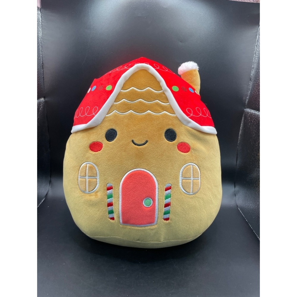 Squishmallows Kellytoy Gingerbread House Holiday Plush Toy Red Tan 12 Inch